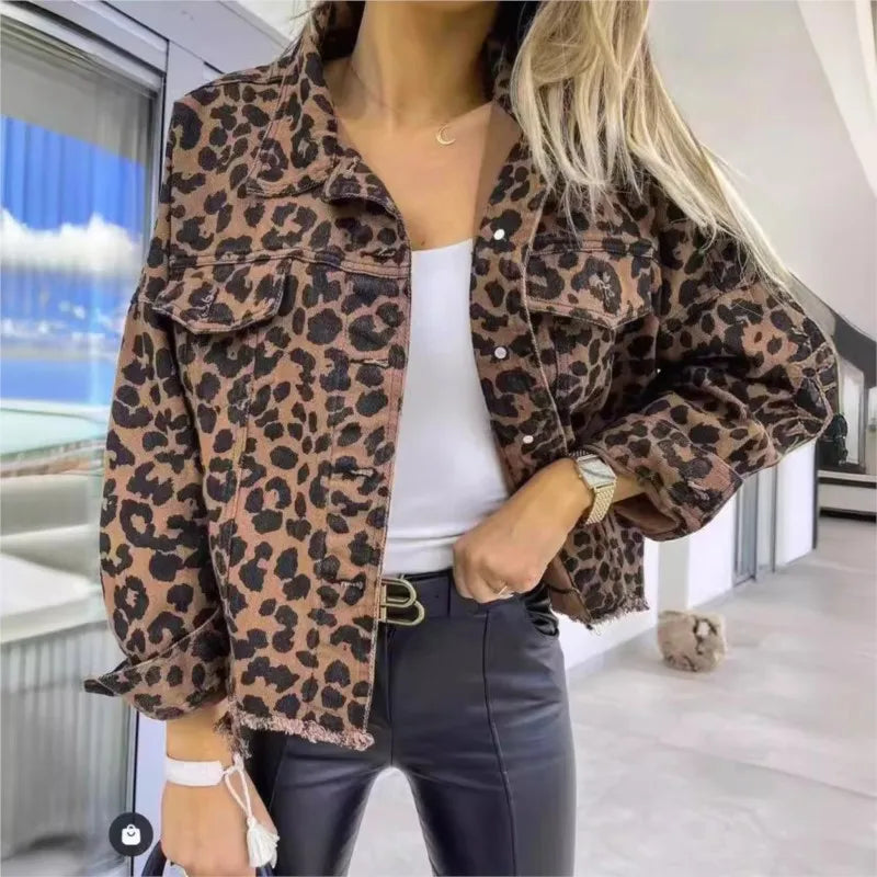 Damjacka Leopardmönster Mjuk Tyg Trendig Design-1