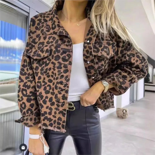 Damjacka Leopardmönster Mjuk Tyg Trendig Design-1