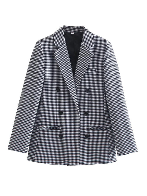 Dam Blazer Modern Kontrollmönster Bomull Polyester Elegant Casual-1