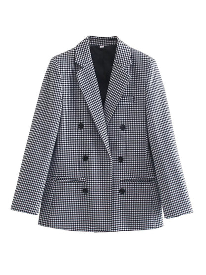 Variant image for Dam Blazer Modern Kontrollmönster Bomull Polyester Elegant Casual-1