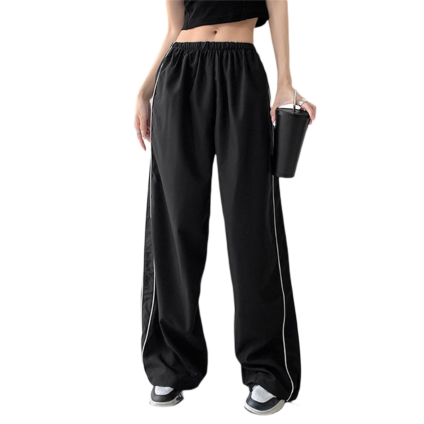 Damlastbyxor Y2K Elastiska Låg Midja Polyester-4