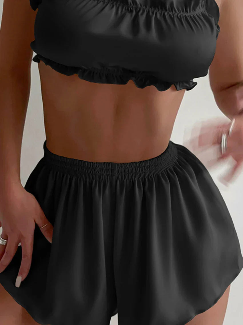 Dam Pyjamas Set med Spaghetti Band i Mjuk Polyester Spandex – Kort Längd, Optimal Komfort och Stil 9