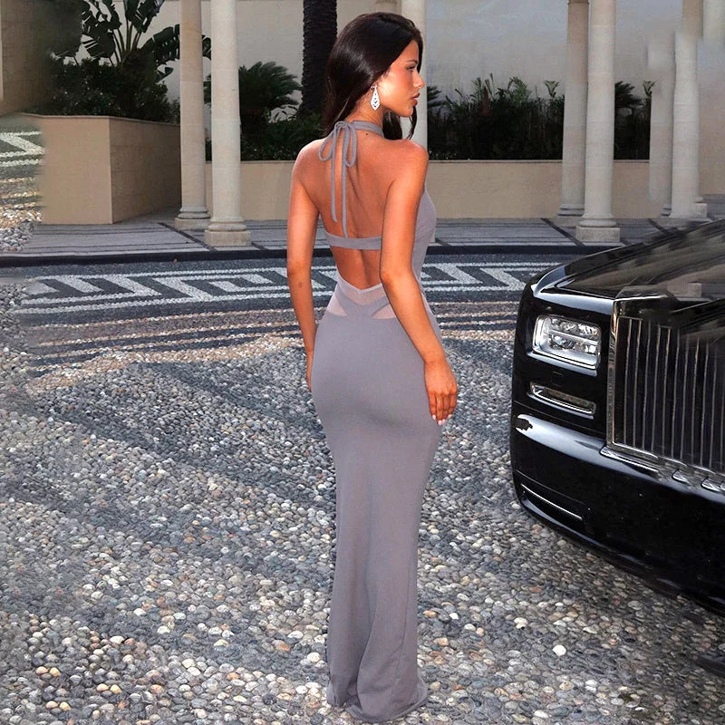 Maxiklänning Dam med Attraktiv Bakre Design i Polyester och Spandex-2