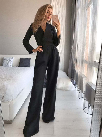 Dam Jumpsuit Långa Ärmar Smal Passform Polyester-3