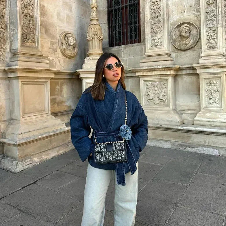 Dam Denimjacka Modern Design Högkvalitativt Denimtyg-3