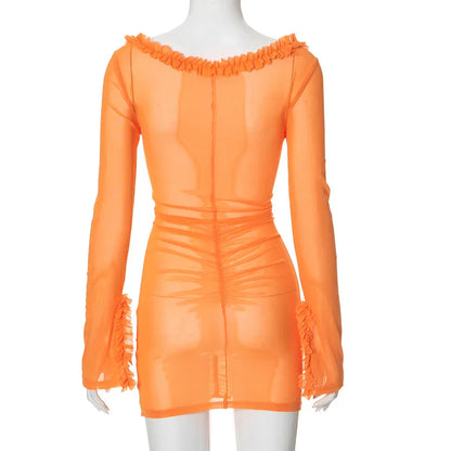 Dam Klänning Mini V-ringning Bomullsblandning Urtagningar-4