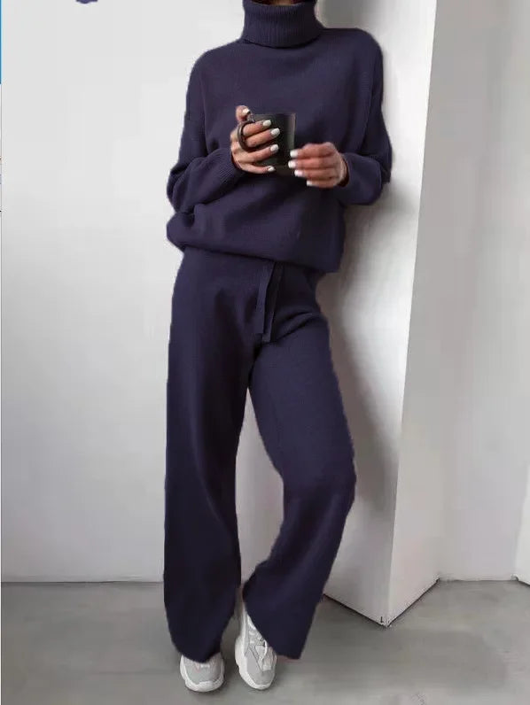 Matchande Set Dam Turtleneck Långärmad Stickad Siden Bomull 5