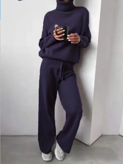 Matchande Set Dam Turtleneck Långärmad Stickad Siden Bomull 5