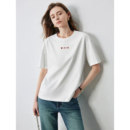 Dam T-shirt Broderi Av Mjuk Bomull-6