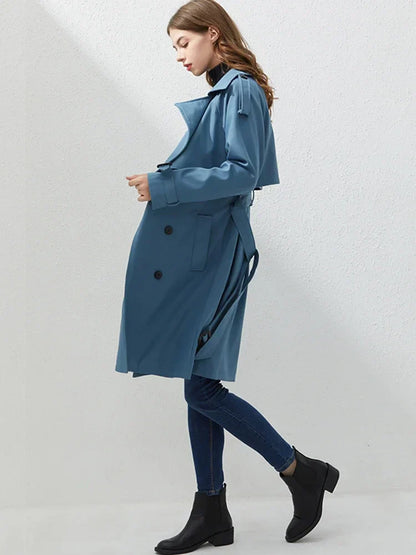 Dam Kappa Dubbelknapp Ullblandning Elegant Vinterkappa-4