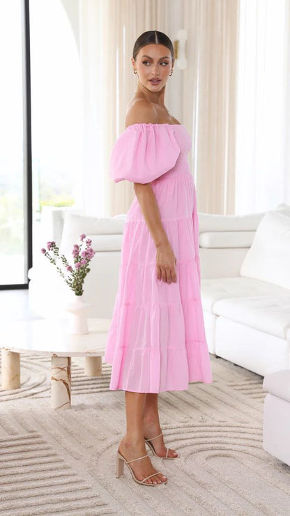 Dam Klänning Axelfri Midi Polyester Elegant 3