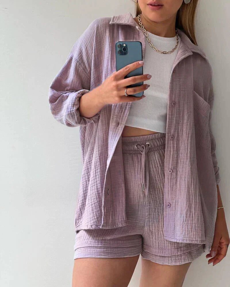 Tvådelat Set Dam Avslappnad Stil 100% Bomull-6