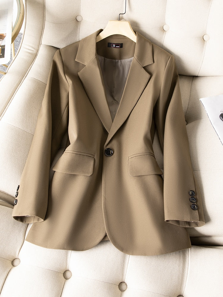 Dam Blazer Monokrom Acetat Spandex Klassisk Snitt med Fickor-1