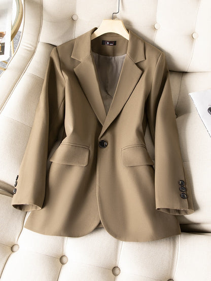 Dam Blazer Monokrom Acetat Spandex Klassisk Snitt med Fickor-1