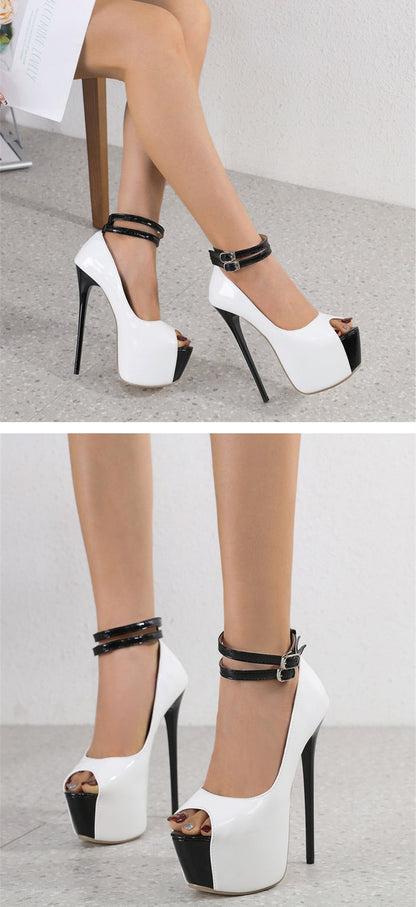 Kvinnors Pumpskor Peep Toe PU-Läder med Hög Klack-5