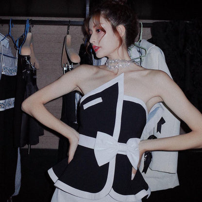 Festtoppar Dam Monokrom Kort Topp Polyester Spandex 3