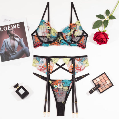 Dam Behå Blommönstrad Justerbar Spets-1