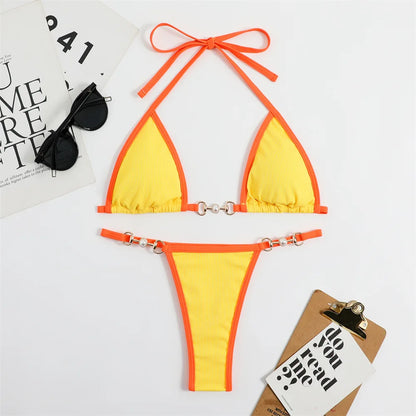 Dam Tvådelad Bikini Låg Midja Polyester Spandex-5