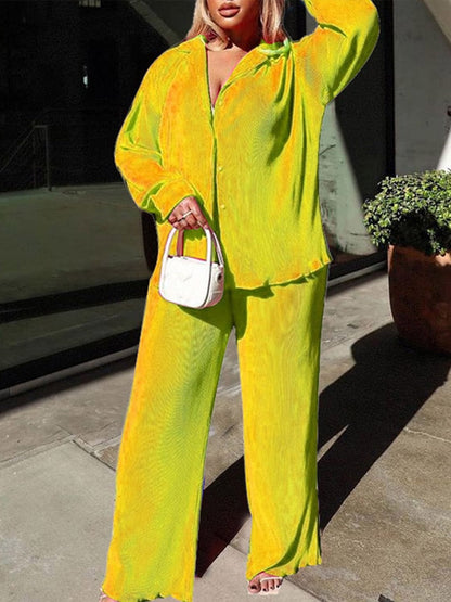 Kvinnors Lång Skjorta och Breda Byxor Tvådelad Uppsättning Högkvalitativt Material-3