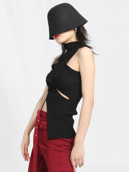 Topp för Dam i Bomull och Polyester med Klippta Detaljer – Trendig Tank Top för Träning och Avslappning 4