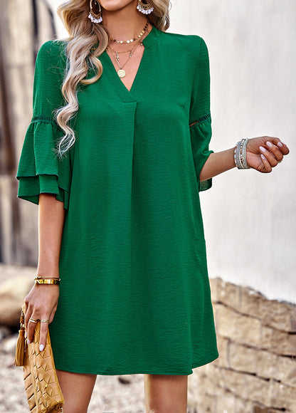 Fina Dam Klänningar V-ringning Polyester Grön-2