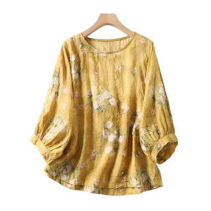 Variant image for Dam Blus Av Linne Blommigt Tryck Avslappnad Passform-1