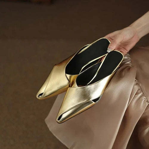 Dam Mules Spetsig Design Medelhög Klack PU-material-1