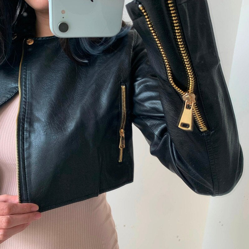 Dam Kortjacka Bodycon Syntetiskt Läder Hög Midja-3