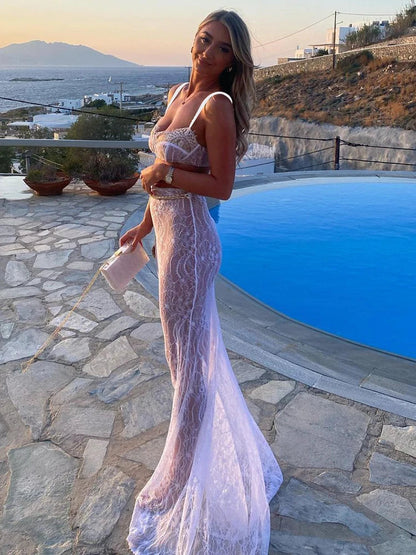 Damklänning Set Transparent Polyester med Blus och Spetsdetaljer-4