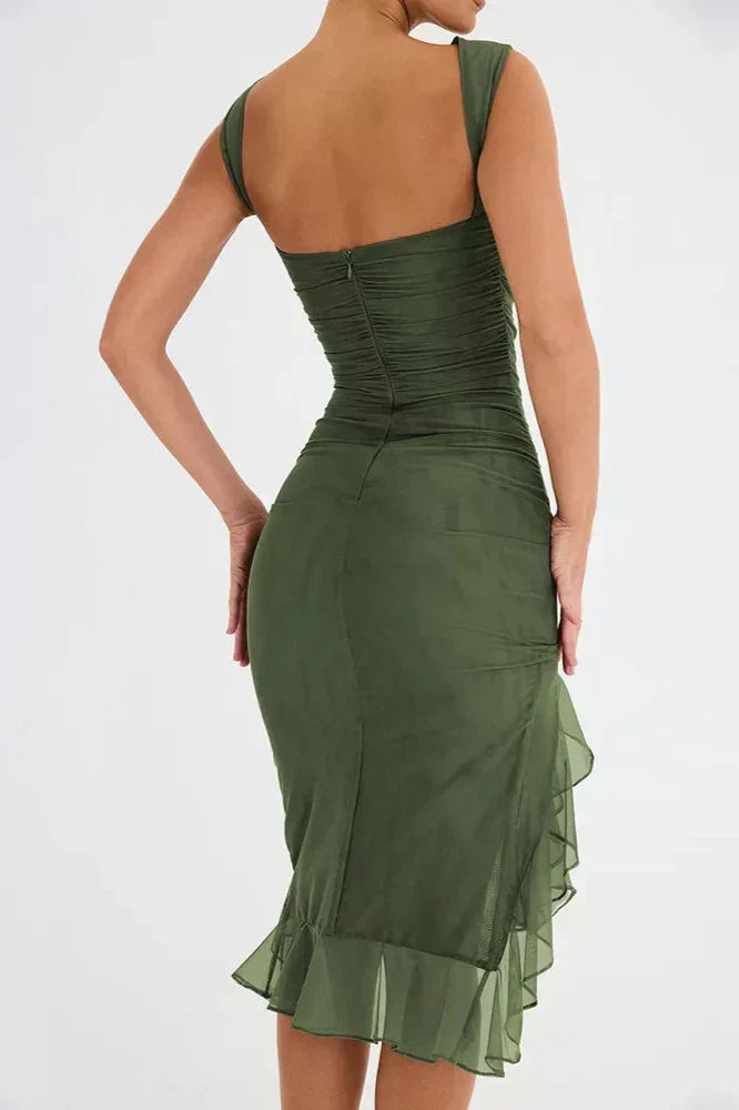 Kvinnors Klänning Elegant Rynkad Design Andningsbart Tyg-3