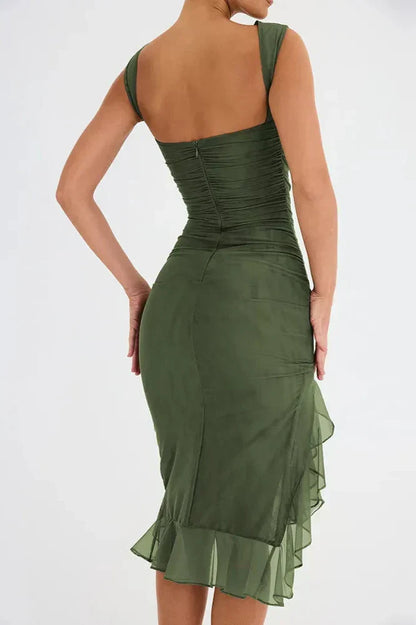 Kvinnors Klänning Elegant Rynkad Design Andningsbart Tyg-3