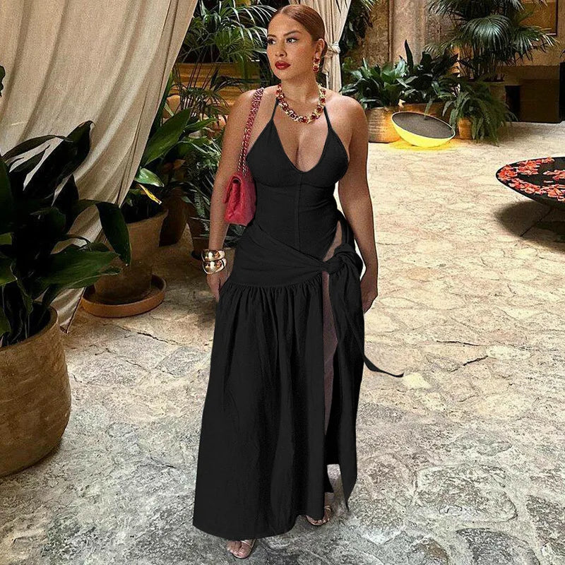 Dam Rock Set Monokrom Polyester Ryggfri V-hals-2