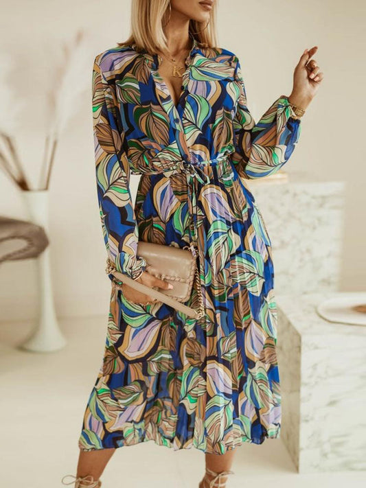 Damklänning Veckad Mjuk Tyg med Tryck för Fina Tillfällen-1