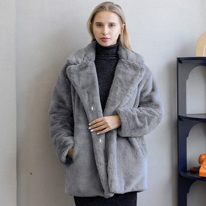 Damjacka Vinter Kappa i Konstpäls Modern Design med Fickor 13