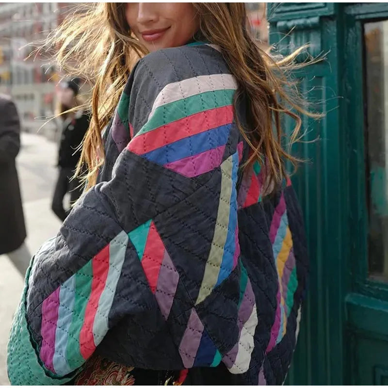 Dam Kimonojacka Vadderad Geometriska Mönster Polyester Bomull-2