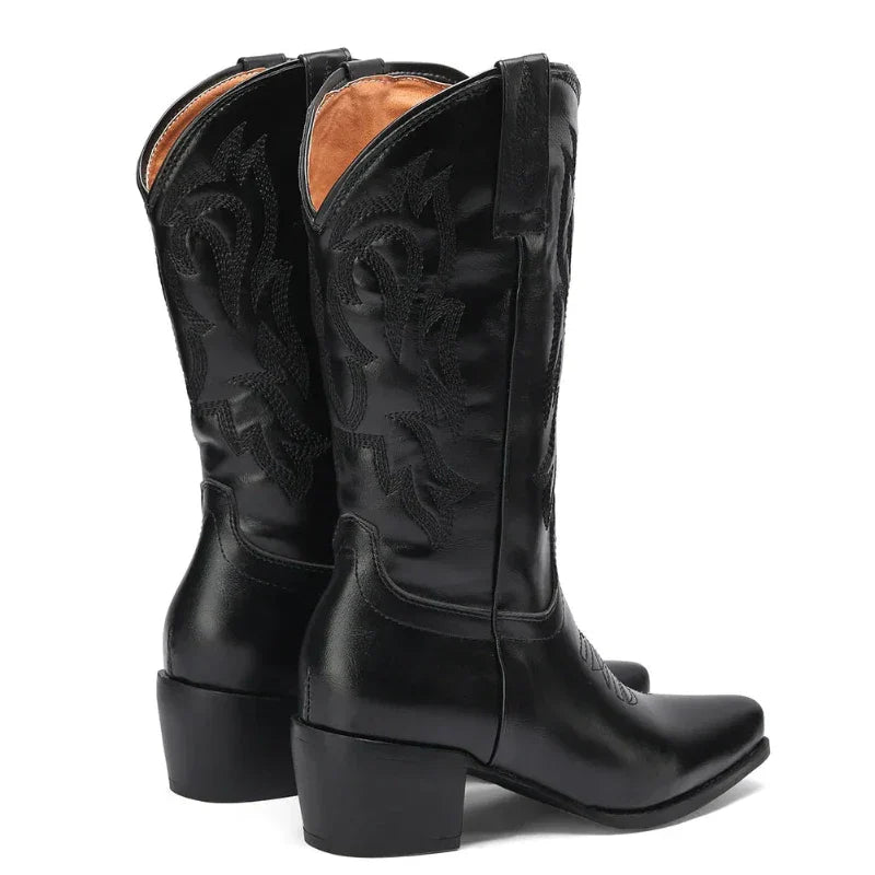 Dam Halvhöga Cowboystövlar med Blommor och Broderier i Högkvalitativt Syntetmaterial-6