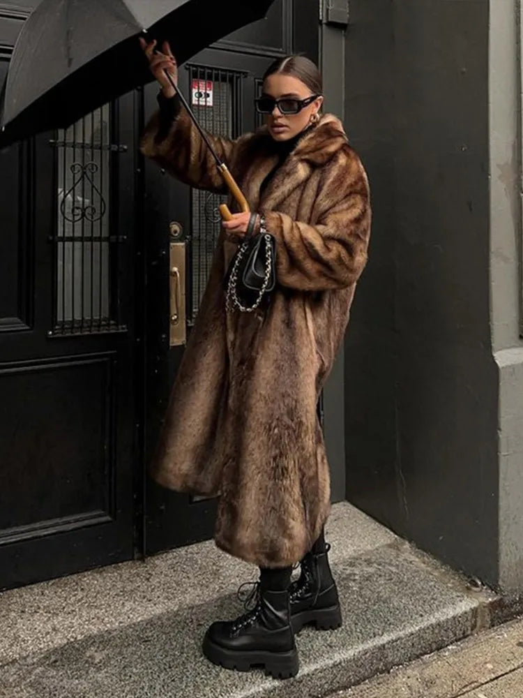 Lång Kofta Dam med Päls Detaljer Mjuk Stickad Design-5