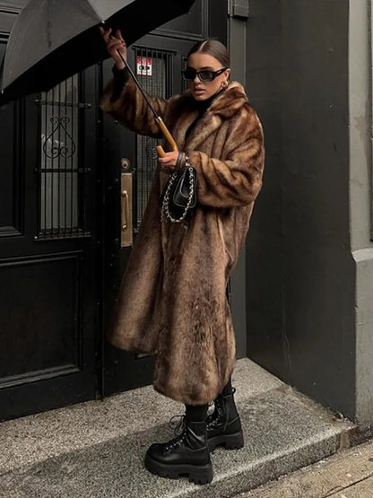 Lång Kofta Dam med Päls Detaljer Mjuk Stickad Design-5