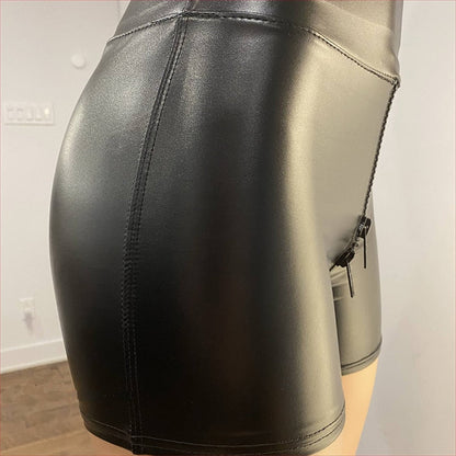 Högmidjade Damshorts PU Elastiska för Kvinnor-4