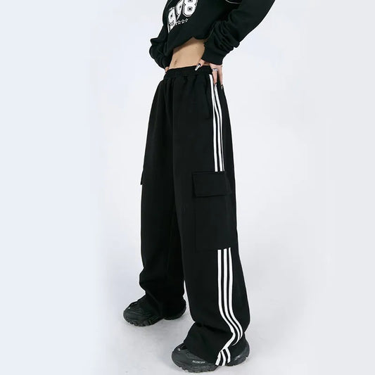 Dam Byxor Med Resår I Midjan Randiga Polyester Snygga Långa-1