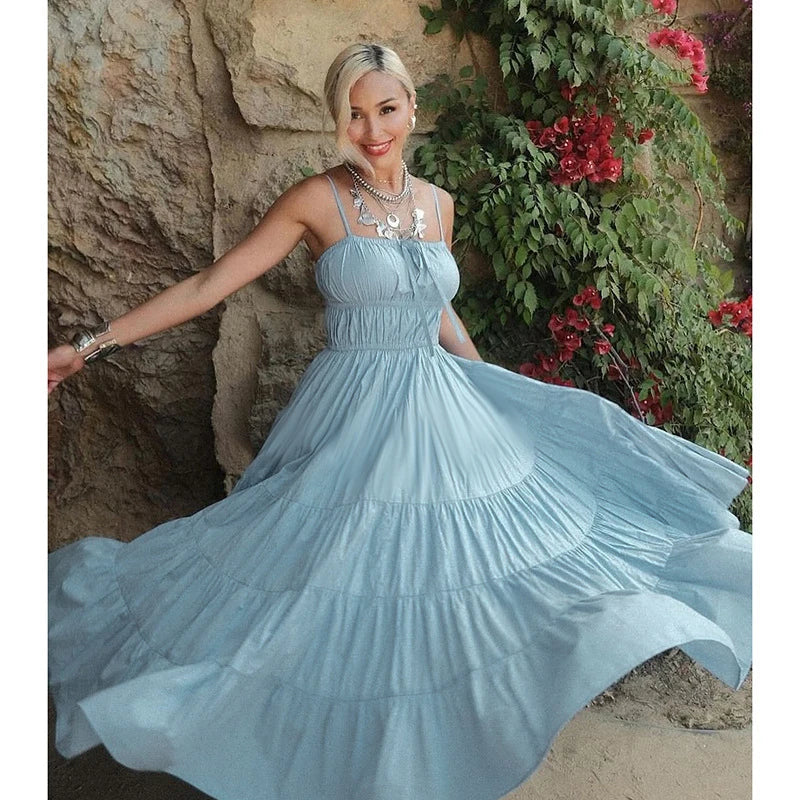 Dam Maxiklänning A-linje Strandlook Bomull Polyester för Sommar-2