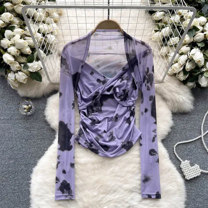 Variant image for Dam Skördetopp Batikdesign V-ringning Blandat Material-8