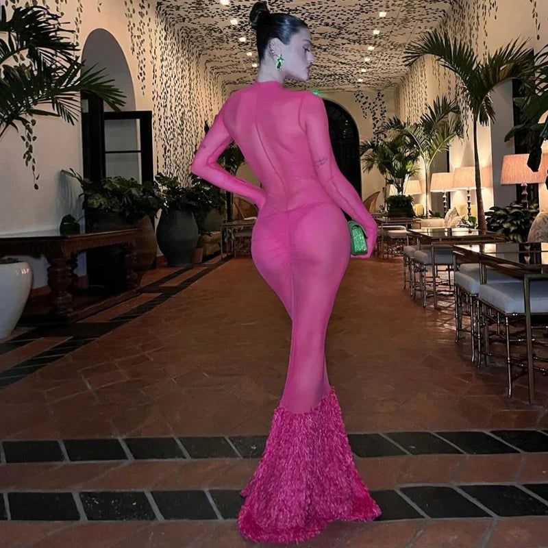 Dam Maxiklänning Ärmlös O-hals Polyester Spandex-5