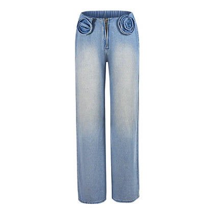 Dam Jeans Rak Snitt Lågt Midja Bomull Polyester Denim 1
