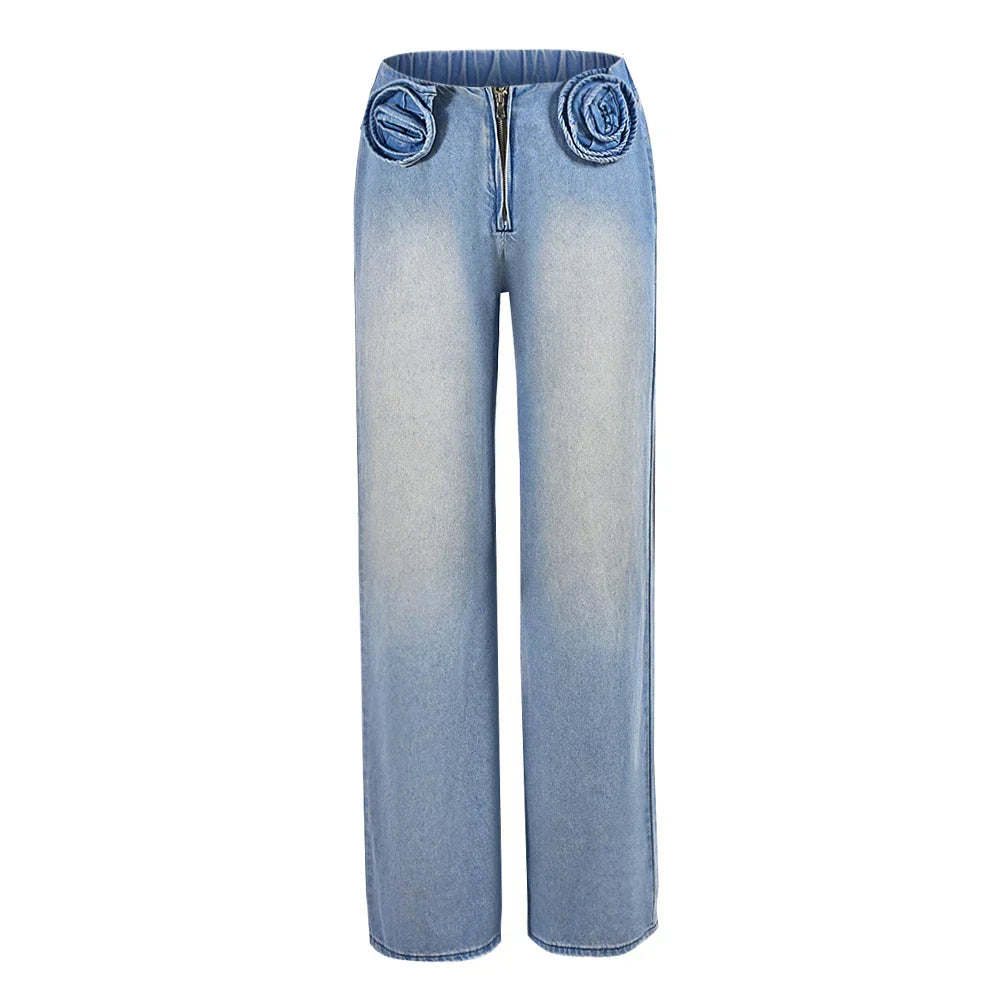 Dam Jeans Rak Snitt Lågt Midja Bomull Polyester Denim 7