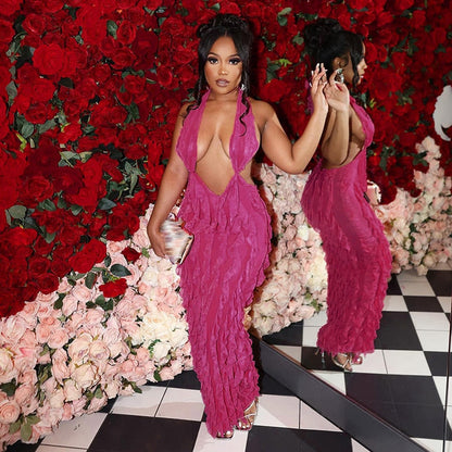 Variant image for Maxiklänning Dam V-ringning i Bomullsblandning med Spaghetti Axelband-6