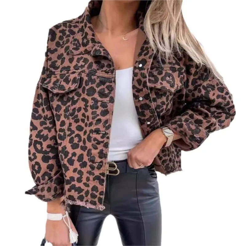 Damjacka Leopardmönster Mjuk Tyg Trendig Design-4