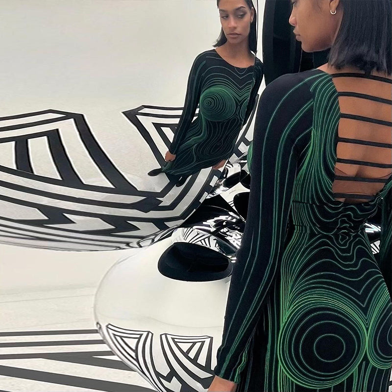 Kvinna Lång Klänning Med Ärmar Högkvalitativt Material-4