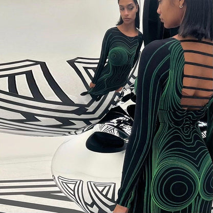 Kvinna Lång Klänning Med Ärmar Högkvalitativt Material-4