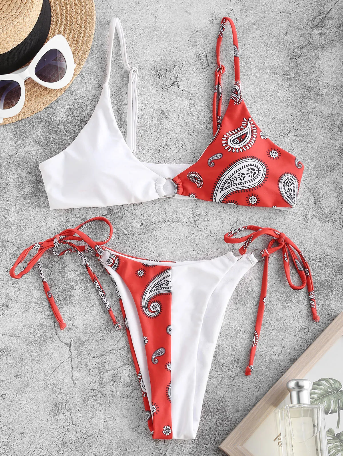 Dam O-ring Topp Paisley Färgblock Polyester-1